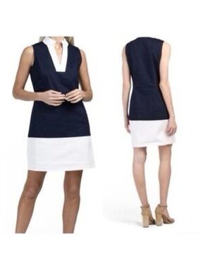 Sleeveless Navy and White Shift Dress STS